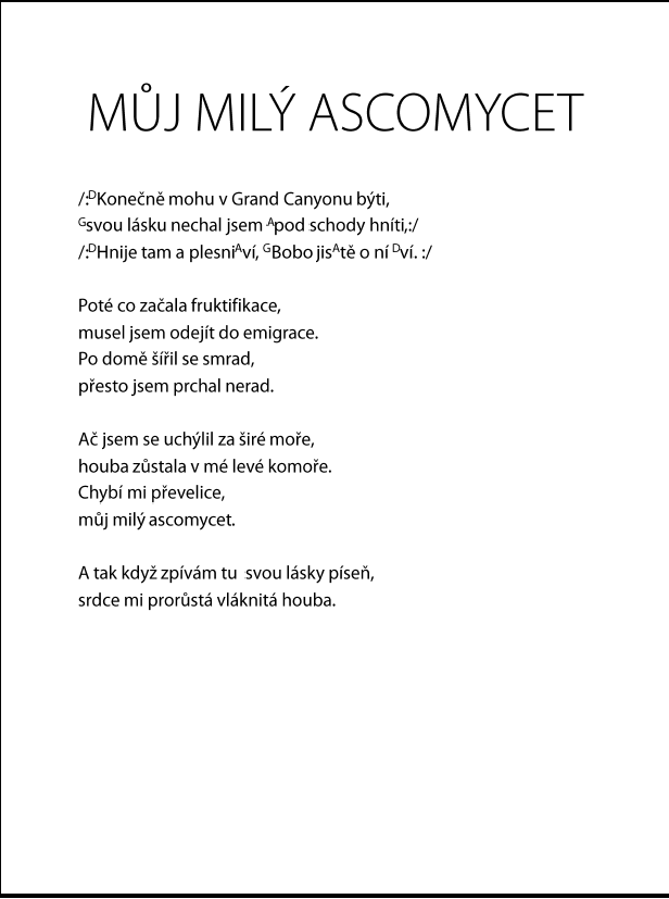stránka zpěvníku s písní Můj milý askomycet