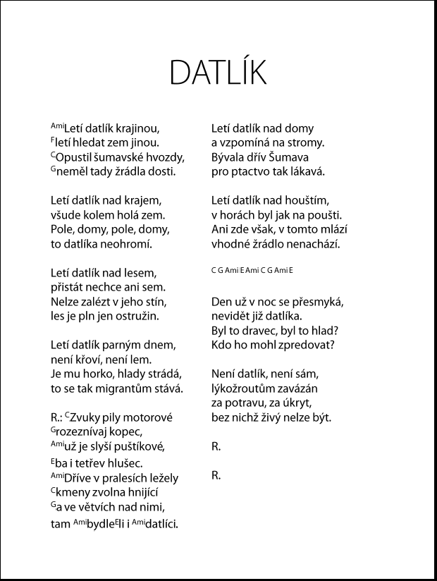 stránka zpěvníku s Datlíkem