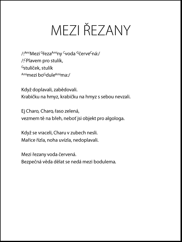 stránka zpěvníku s písní Mezi řezany