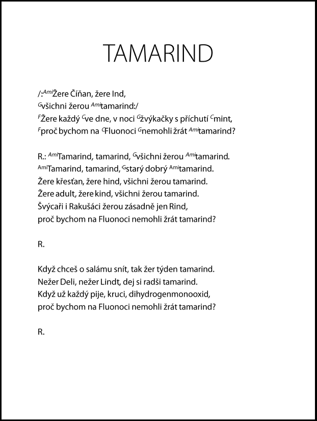 stránka zpěvníku s Tamarindem