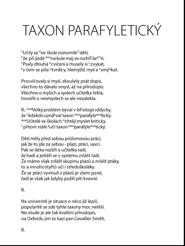 stránka zpěvníku s Taxonem parafyletickým