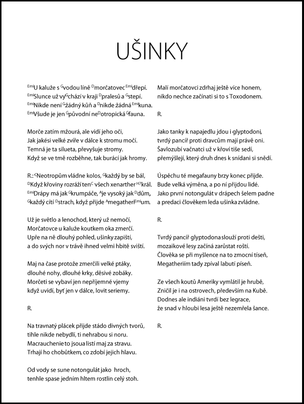 stránka zpěvníku s Ušinkami